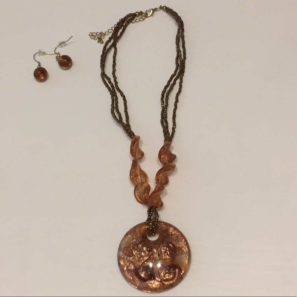 Bronze beaded necklace and earring set - NEW